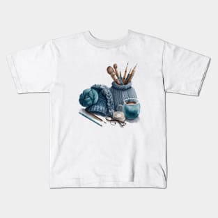 Cozy Knitting Tools & Coffee Kids T-Shirt